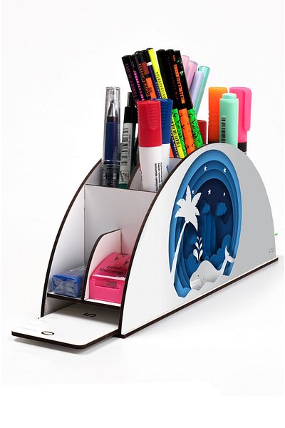 kutuTR Wooden VIP Vivies Series Desktop Pen Holder Organizer with Rainbow Ruler Assembled Box