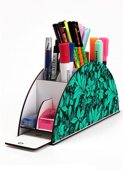 kutuTR Wooden VIP Forest and Leaves Series Desktop Pen Holder Organizer with Rainbow Ruler Assembled Box
