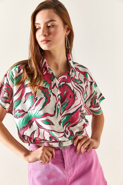 Olalook Women's Fuchsia Green Bat Linen Blend Shirt GML-19001121