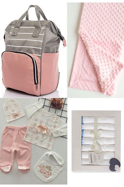 sahra bebek 4-Piece Birth Set (Hospital Exit, Baby Care Backpack, Chickpea Blanket and 100% Cotton Wipes Set)
