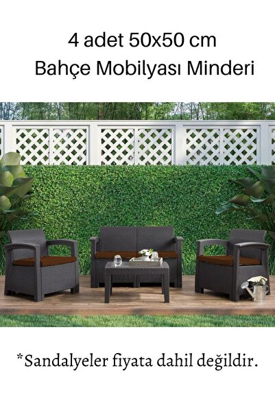Elyaf Sepeti Bahce Mobilyasi Minderi 4' Lü Set Kahverengi