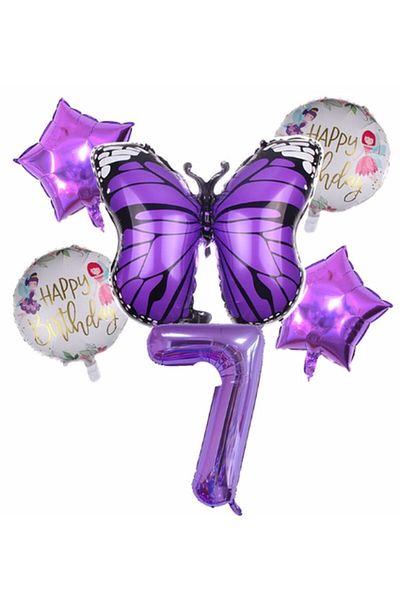 Parti Station Purple Butterfly Purple Color 7 Years Old Number Balloon Set Birthday Party Purple Color Helium Balloon Purple Number Balloon