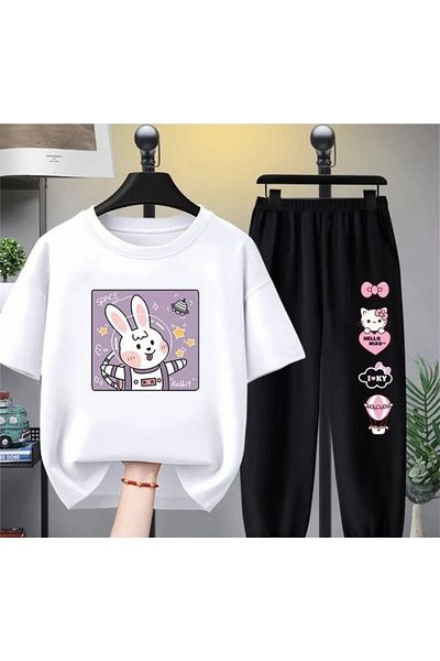 Machetta Hello Kitty Printed Short Sleeve Summer Girls Tracksuit Set