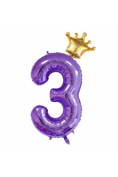 Parti Station Purple Color 3 Year Old Number Balloon Purple Color Helium Balloon Purple Number Balloon Purple Crowned Number Balloon 80cm