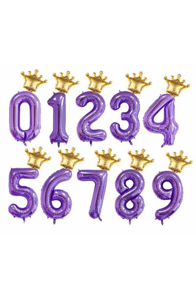 Parti Station Purple Color 3 Year Old Number Balloon Purple Color Helium Balloon Purple Number Balloon Purple Crowned Number Balloon 80cm