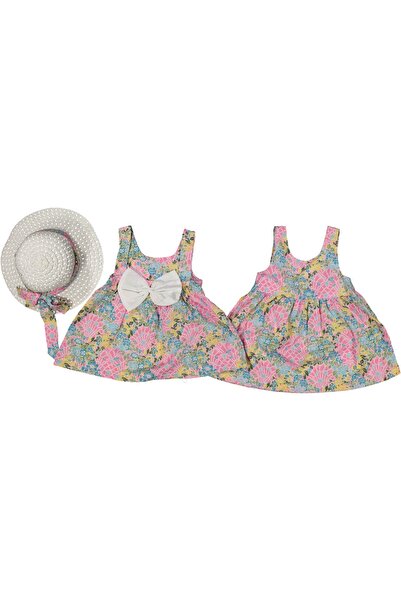 SANTRALBEBE Girl's Floral Patterned Dress with Hat