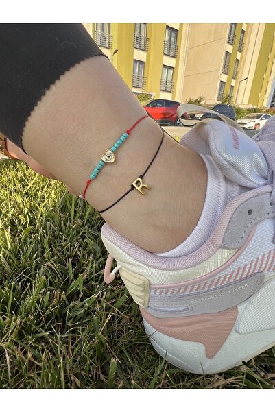 BY DİLEK ÇETİN ACCESSORY خلخال على شكل حرف R باللونين الأسود والأحمر