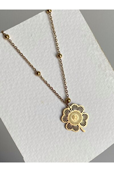 Owentis Çelik Gold Yoncalı Ata Lira Kolye -kararma yapmaz-