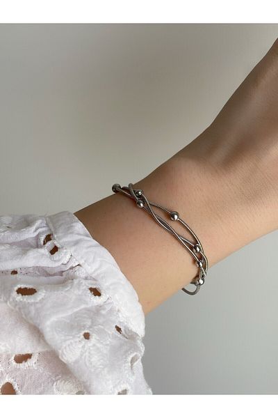 Owentis Steel Silver 3 Row Heel Vienna Bracelet - Non-darkening-