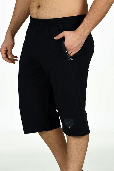 Marco Ferry Navy Blue Men's Elastic Waist Pocket Cotton Two Thread Large Size Capri EDY201169B-L