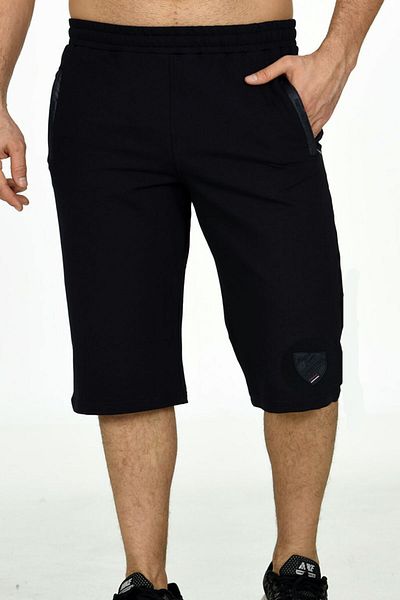 Marco Ferry Navy Blue Men's Elastic Waist Pocket Cotton Two Thread Large Size Capri EDY201169B-L