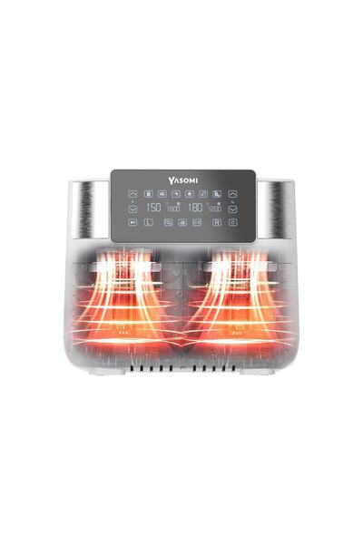 Yasomi Y80 Beyaz 8 Litre 2850w Çift Hazneli Ve Çift Motorlu Dokunmatik Airfryer Fritöz