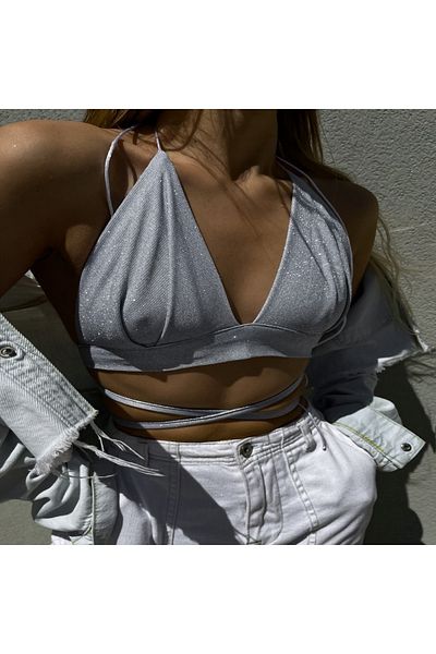 Gülşah Evecen Laura Glittered White Special Design Bralette
