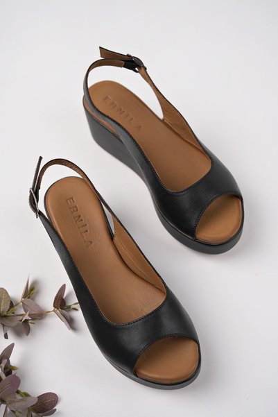 ERNİLA Genuine Leather Wedge Heeled Women's Sandals
