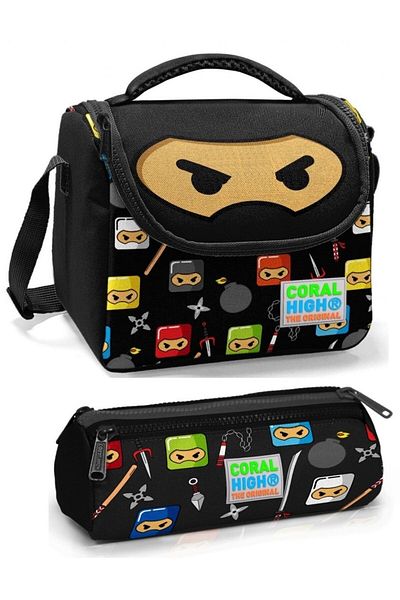 Coral High Set cutie de prânz Ninja neagră pentru băiat