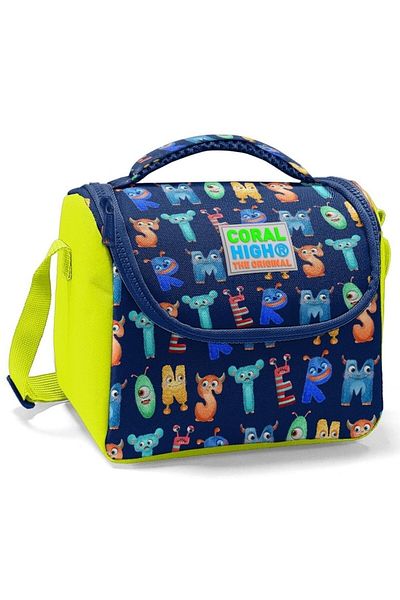 Coral High Cutie de prânz termoizolată pentru băiat - imprimeu cu litere bleumarin
