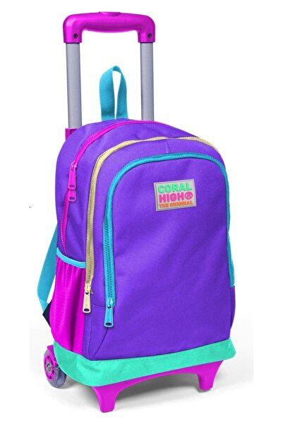 Coral High حقيبة مدرسية للسفر بعجلات مضيئة للفتيات باللون الأرجواني