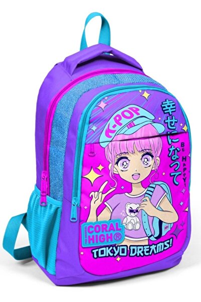 Coral High Mor Pembe Mavi K-pop Ilkokul Ve Ortaokul Sırt Çantası Üç Bölmeli K...