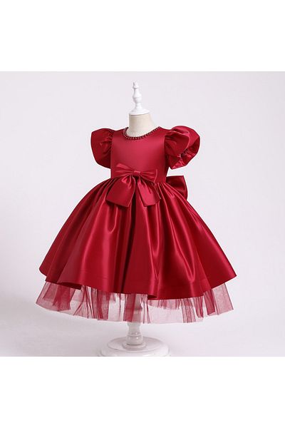 NSM Girl's Front Back Bow Detailed Collar Pearl Ball Gown Party Graduation Birthday Dress