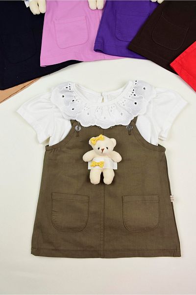 CHİQUİTOS Baby Girl Short Sleeve Gilet Set with Teddy Bear Accessory