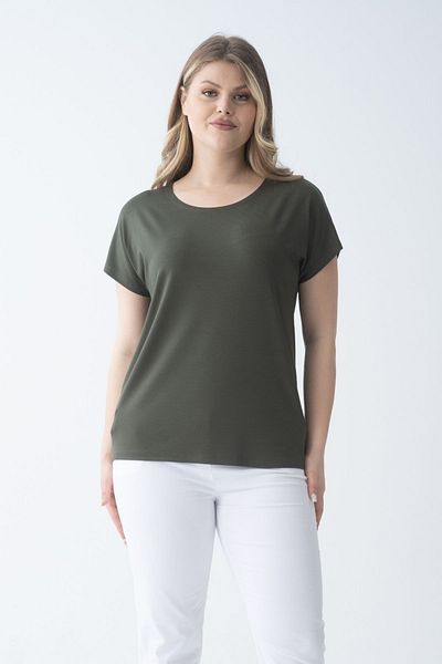 Nelly Large Size Pool Collar Short Sleeve Khaki Color Blouse