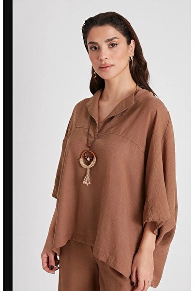 MİNEL ALA MODA Kolyeli Oversize Pantolon Tunik Keten Takım