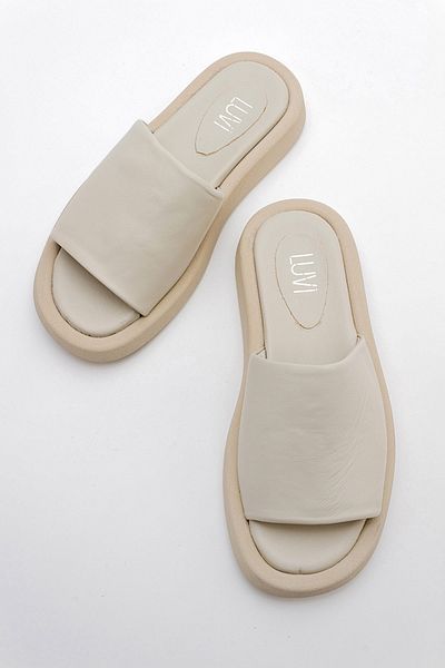 LuviShoes Γυναικείες παντόφλες MONA Beige από γνήσιο δέρμα