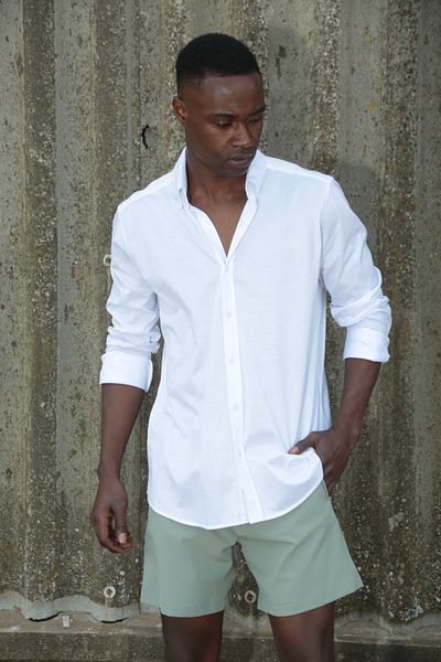 Whitefin White Mercerized Combed Cotton Shirt
