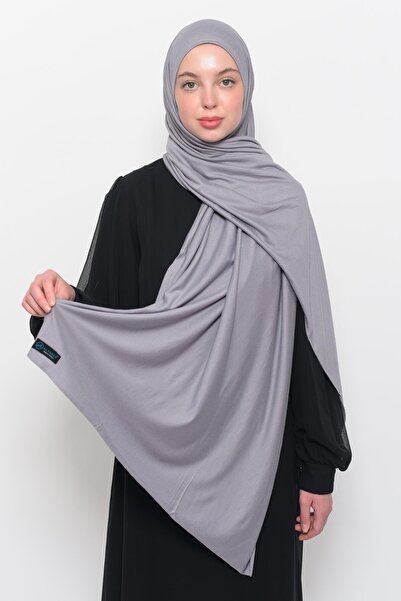 Altobeh Hazır Pratik Geçmeli Lüks Organik Düz Penye Şal Eşit Hizalı Gri