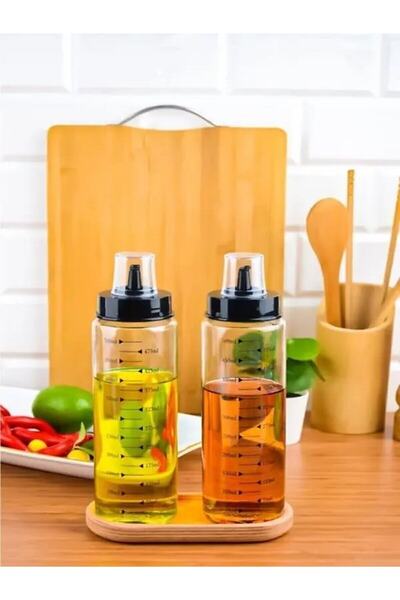 Sezka Life طقم وعاء زيت زجاجي ذكي مقاوم للتقطير سعة 500 مل مع حامل خشبي