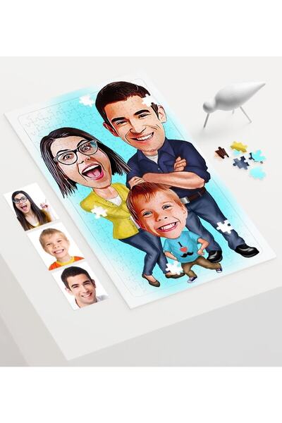 Bk Gift Kişiye Özel Aile Karikatür 240 Parça A3 Puzzle - 1