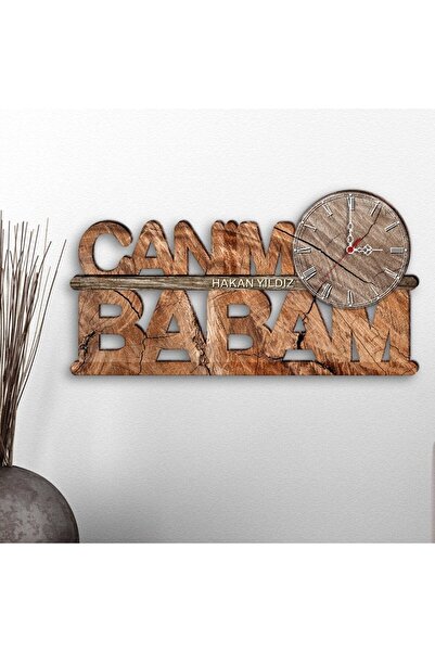 Bk Gift Kişiye Özel Canım Babam Tasarımlı Dekoratif Ahşap Duvar Saati