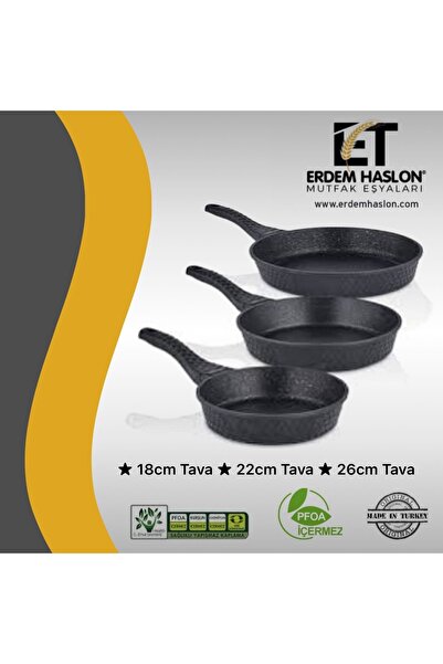 Erdemhaslon 18-22-26cm Cast Iron Granite Fireproof Non-Stick Luxury 3-Piece P...