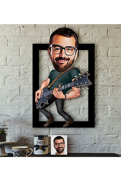 Bk Gift Kişiye Özel Bay Gitarist Karikatürlü 3D Ahşap Tablo-1
