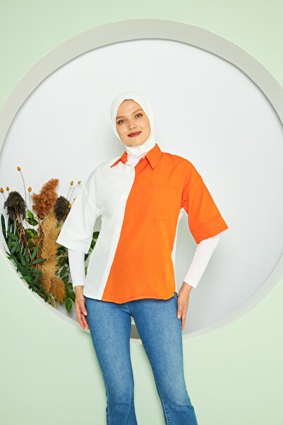 brako tekstil Half Sleeve Oversize Women's Shirt - Double Color