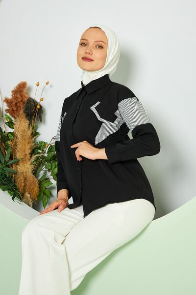 brako tekstil ÇİZGİLİ MODELLİ CEP DETAYLI KADIN GÖMLEK