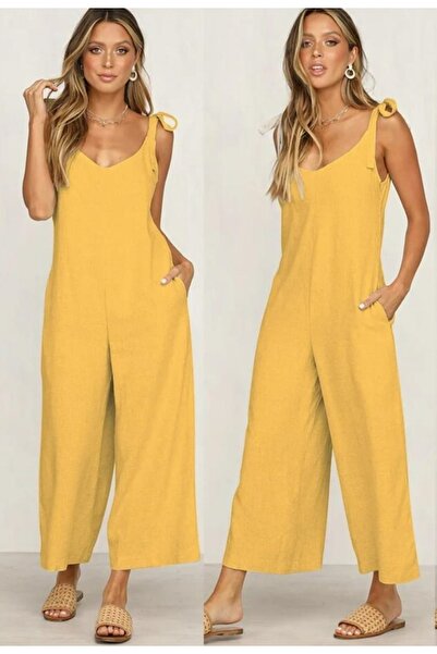 Styling Park Yaz Sezonu Aerobin Kumaş V Yaka Cepli Salaş Tulum