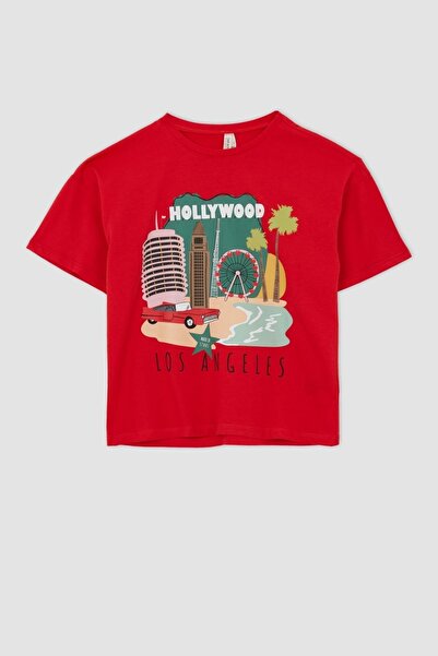 DeFacto Girl's Regular Fit Short Sleeve T-Shirt