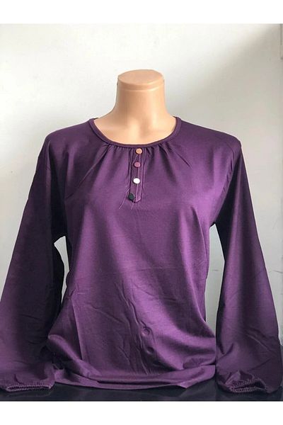NOBLE STORE بلوزة نسائية من القطن الممشط من الليكرا الأم بلون سادة و4 أزرار من القطن الممشط Nbl456