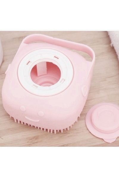 Markapet Cat Dog Silicone Shower Brush with Shampoo Chamber 11 cm Pink