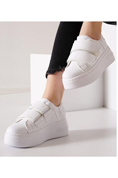 Karanshoes Pantofi sport pentru femei cu talpă groasă cu velcro Pantofi albi ...