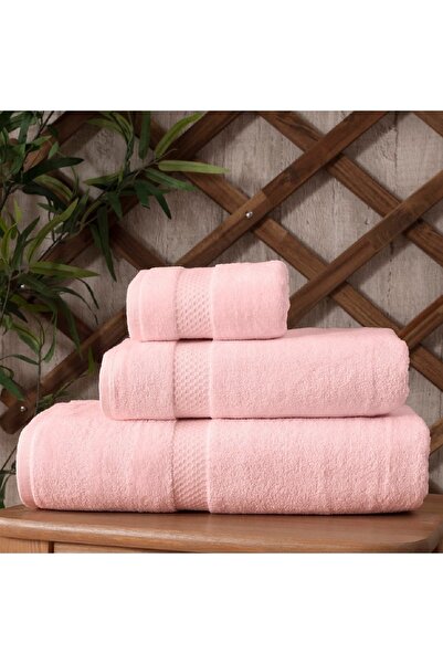 CONDOR Açık Pembe Pamuklu Kadife Havlu 3'lü Hamam Seti