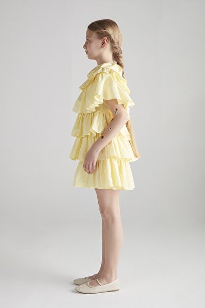 hoQuspoQus Kız Çocuk Fırfırlı Elbise - Sarı