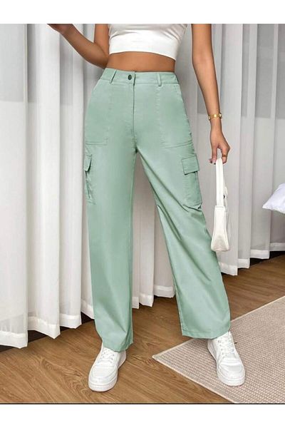 LAMİRA Turquoise Cargo Pocket High Waist Trousers
