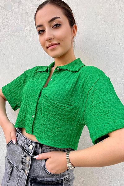 bb butik basic Cămașă crop cu buzunare încrețite