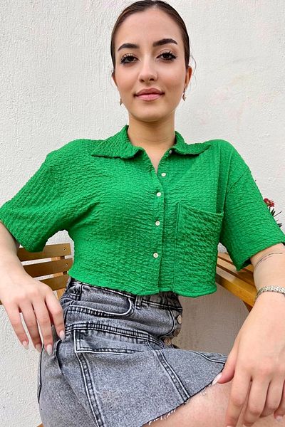 bb butik basic Cămașă crop cu buzunare încrețite
