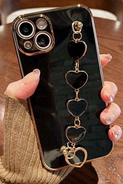 3GEN CASE حافظة سيليكون ليزر ملونة متوافقة مع هاتف آيفون 13 مع سلسلة قلب لطيفة وحماية للكاميرا