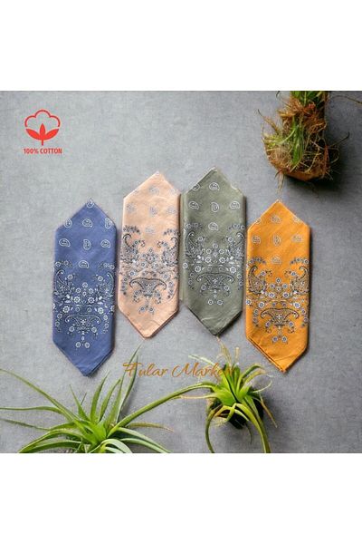 Fular Marketi 100% Cotton 4-Piece Crush Patterned Bandana Advantageous Pack 4cha