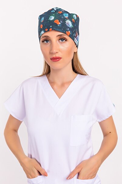 Nur Medikal Giyim Unisex Master Likra Virüs Desenli Cerrahi Bone Hemşire Saç ...