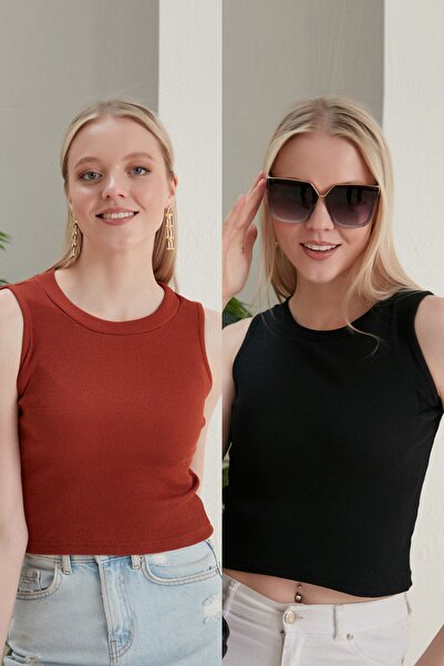 CATSPY Bluză de damă, neagră, cu gât cu șarmuire, 2 piese